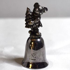 Vtg NE Stamped Pewter Disney Mickey Mouse Holiday Tree Bell 3" Collectable